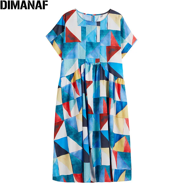 

DIMANAF Plus Size Summer Women Dress Cotton Print Patchwork Beach Style Female Vestidos Loose Casual Holiday Lady Dress 2019 5XL