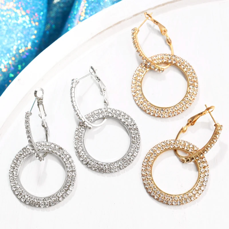 Шикарное платье с цельными круглыми кристаллами серьги в виде колец 2019 гесиода