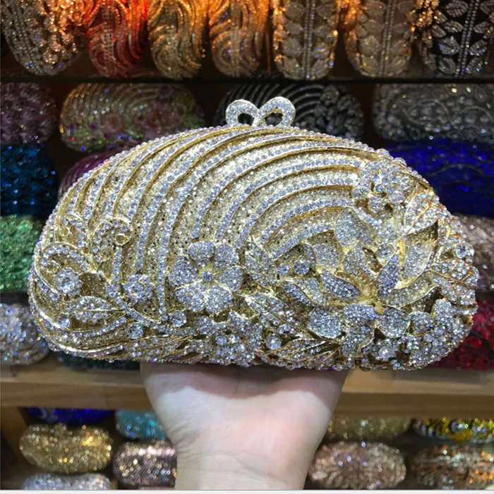 Gold black Luxury Crystal Diamond Evening Clutch Bag bridal Wedding Sparkly Rhinestone Cocktail banquet green pochette Purse | Багаж и
