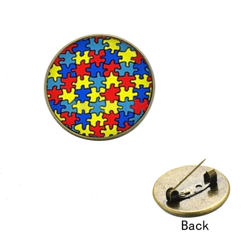 Style 3 Азиатских осознание аутизма головоломка-сердце Jigsaw, брошь с застежкой, весело печатных Стекло круглый вырез горловины на булавке декоративная ювелирных изделий аутизма Детский подарок - Окраска металла: Style 3