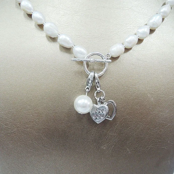 double heart pendant Натуральное ожерелье из пресноводного жемчуга, длинная жемчужина в стиле барокко 7-9 мм. Двойное сердце. Подвеска в виде ангела, совы, лошади, сердце I love you - Окраска металла: double heart pendant