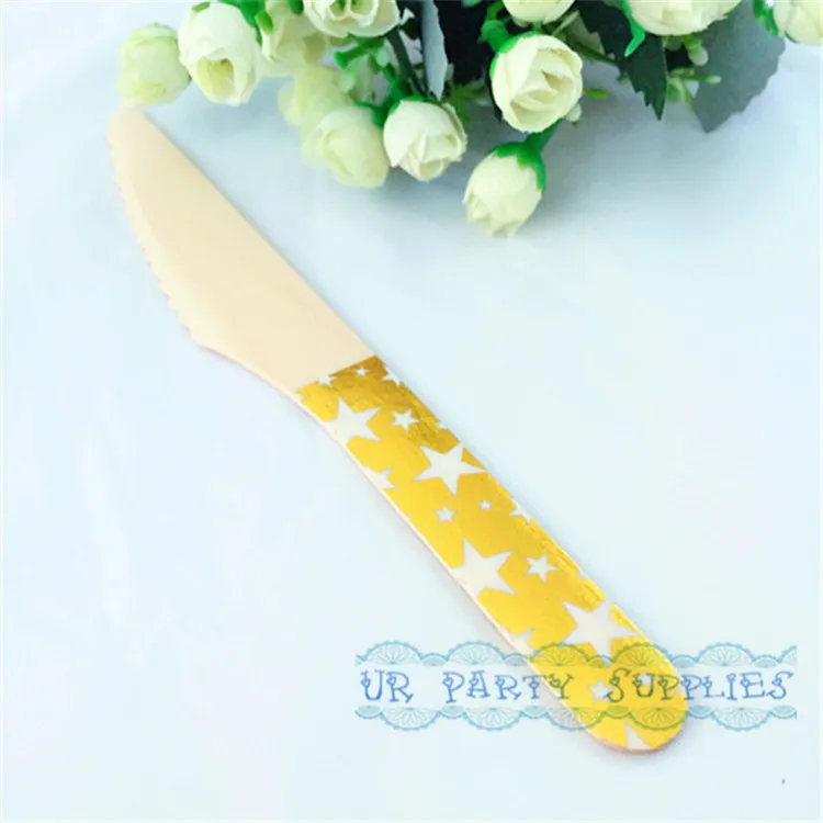 36 шт. биоразлагаемый деревянные столовые приборы золото Фольга белая звезда Вилы