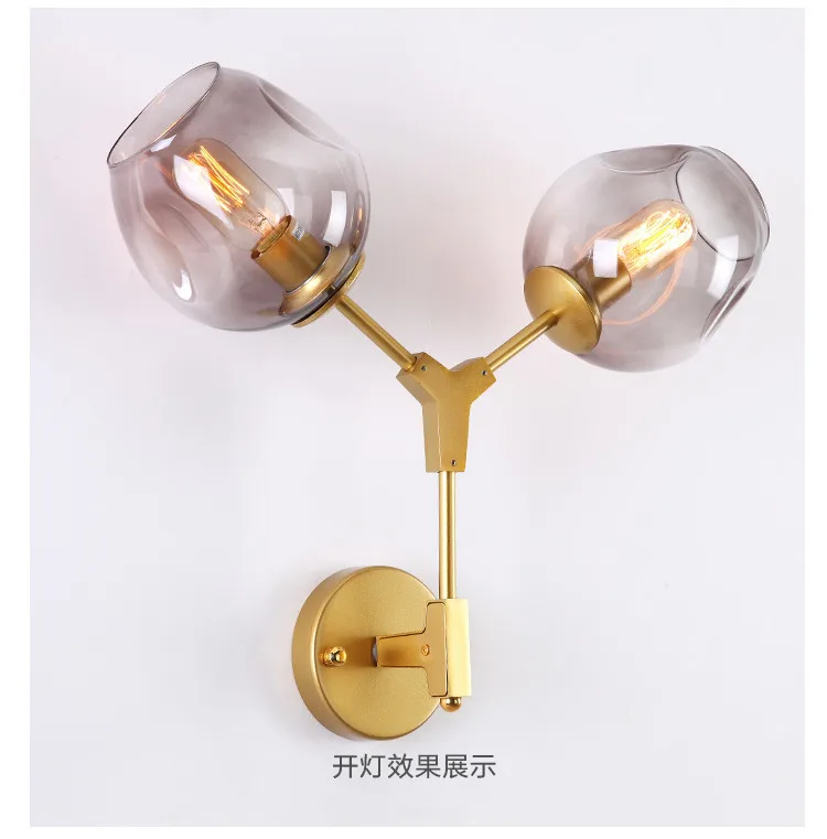Nordic Bedroom Bedside Wall Lamp Simple Modern Led Fashion Living Room Hall Hallway Double headed Glass Ball Molecular wall lamp | Освещение