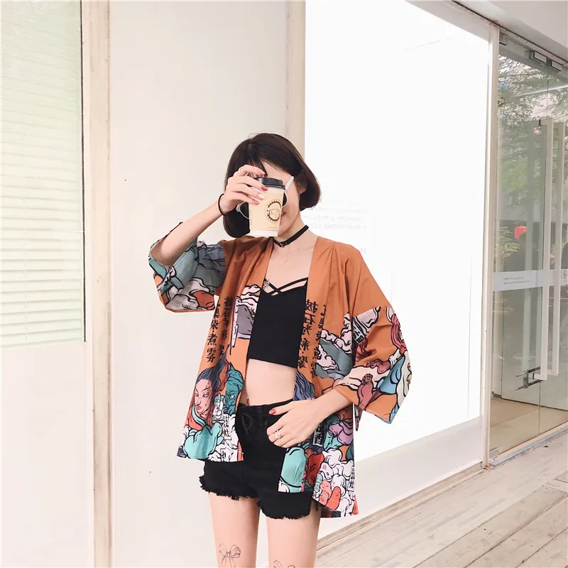 Женский японский стиль кимоно юката кардиган Haori корейская мода пляжная одежда летняя девушка косплей куртки тонкая одежда