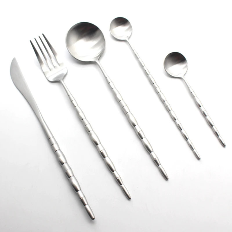 Новинка 2017 набор матовых столовых приборов из нержавеющей стали 420 с серебряной