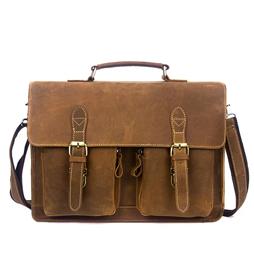 yellow brown Crazy Horse Сумка мужская из натуральной кожи портфель мужские сумки через плечо бизнес ноутбук сумка для мужчин Высокое качество - Цвет: yellow brown