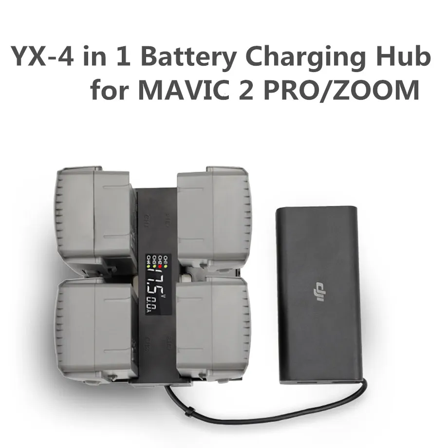 

4 In 1 Mavic 2 Battery Charger Hub Smart Multi Battery Intelligent Charging Hub Digit LED Screen for DJI Mavic 2 Pro/Zoom Access