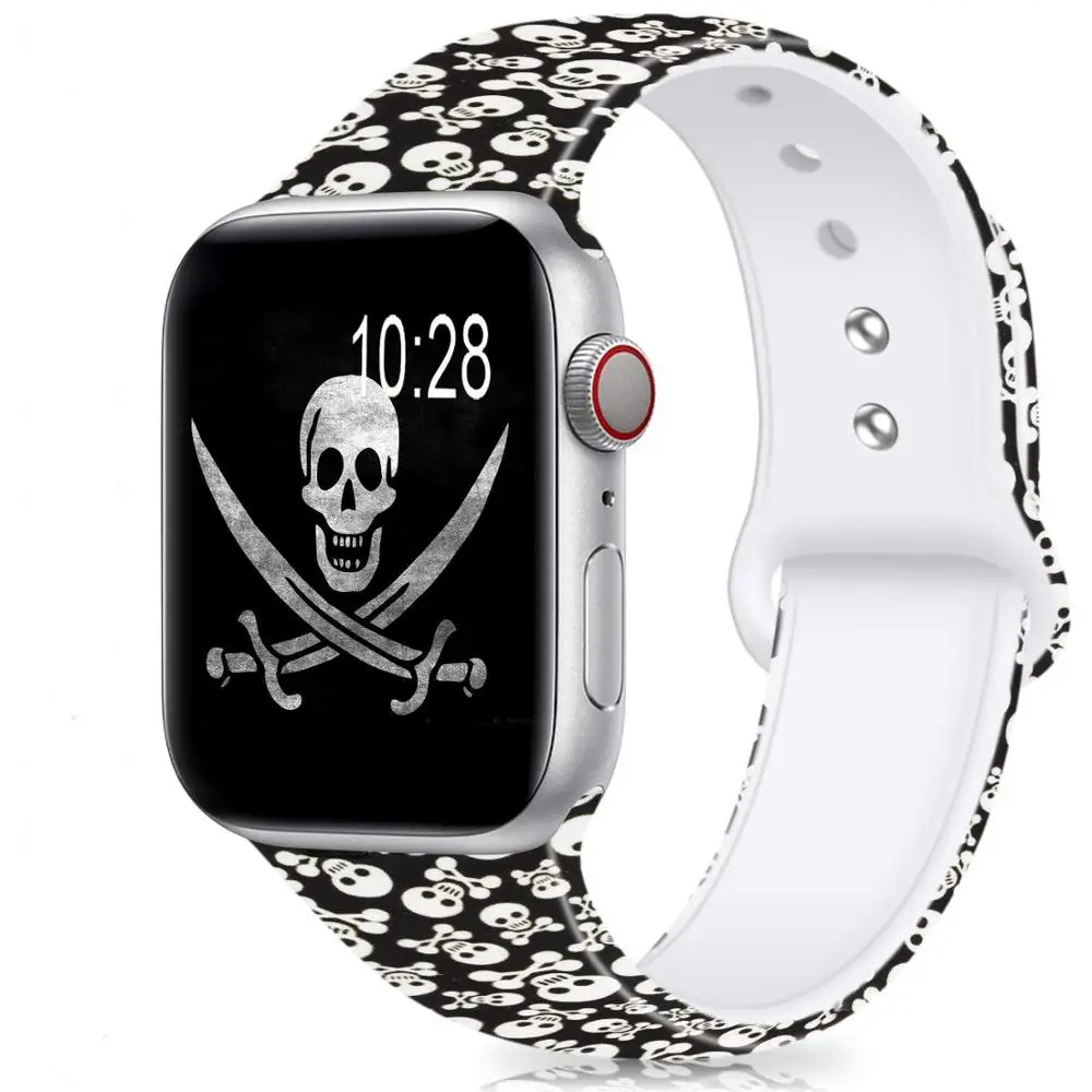 Ремешок для Apple Watch 38 мм 40 мягкий силиконовый сменный ремешок с принтом черепа без