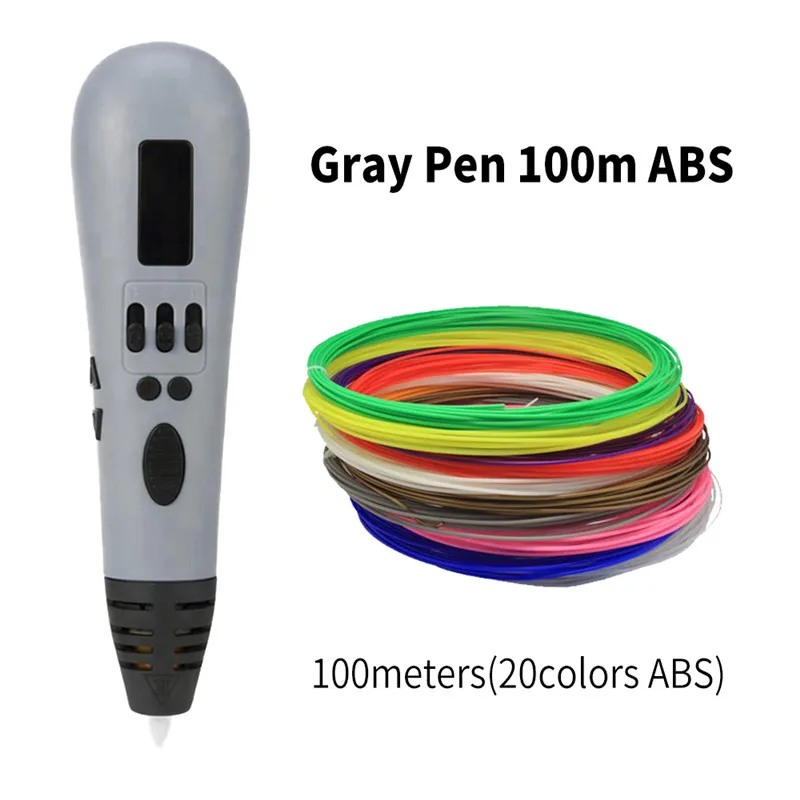 DEWANG OLED 3D Ручка Scribble многоцветный ABS нить 3d принтер ручка Рождественские подарки 3D печать Ручка 3D ручки Искусство и ремесла - Цвет: Gray Pen 100m ABS