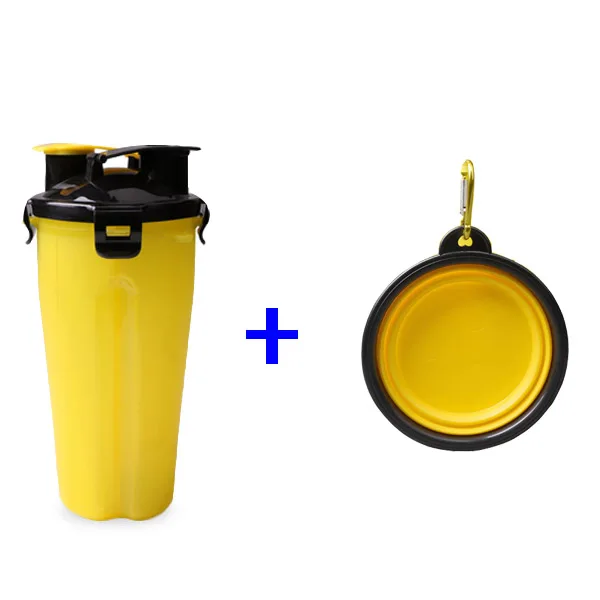 Yellow and 1bowl Миска для собак 2 в 1, для воды и еды, для улицы, для кормушки собак, бутылка для воды для кошек, дорожная чашка для домашних животных, складные силиконовые миски для домашних животных - Цвет: Yellow and 1bowl