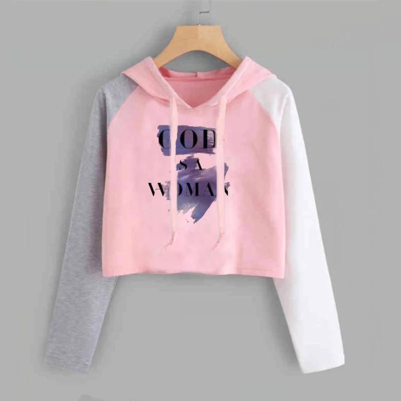 pink 16 Ariana Grande, укороченный топ с капюшоном, Женская Толстовка без слез, толстовка с надписью «Thank U Next Imagine Yuh», весенне-осенняя укороченная одежда - Цвет: pink 16