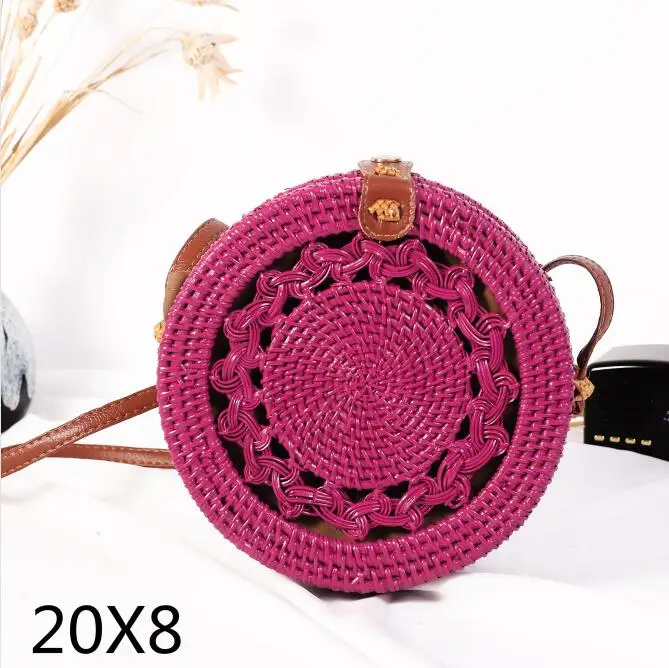 pinloukong20x8cm Новые черные круглые сумки из ротанга для женщин, богемная пляжная сумка-Кроссбоди, соломенная ручная работа, тканая круглая сумка на плечо, женские сумки - Цвет: pinloukong20x8cm