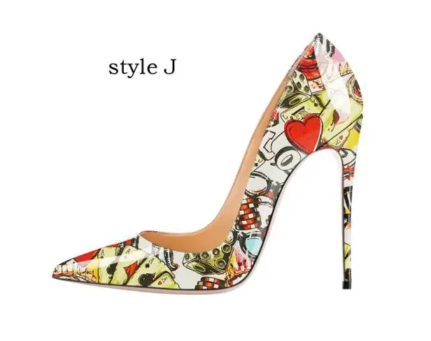 style J Carollabelly/стильные женские туфли-лодочки; элегантные туфли-лодочки с острым носком на тонком каблуке с ручной печатью; женская обувь размера плюс 4-14 - Цвет: style J