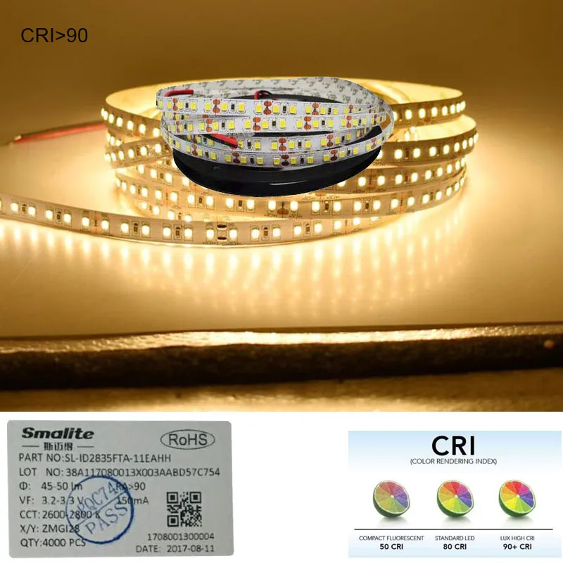 Гарантия 3 года Светодиодная лента CRI 90 + Ra 12 В 2835 теплый белый свет 120 светодиодов