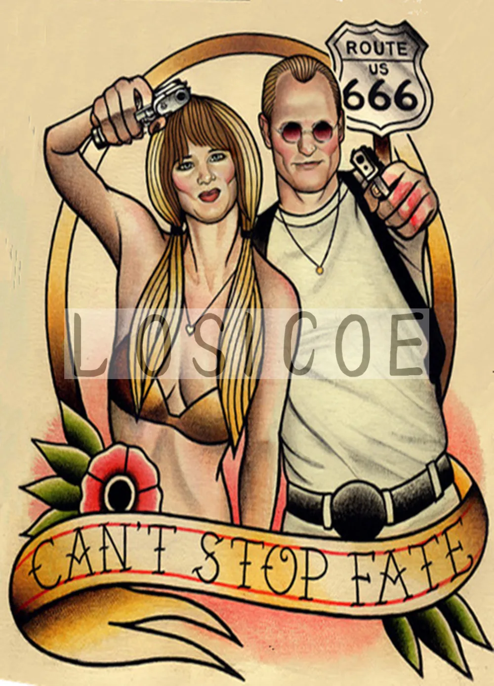 Винтажный тату-узор canno STOP FATE ROUTE US 666 постер на стену из крафт-бумаги