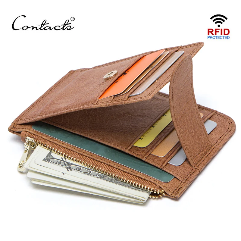 

CONTACT'S 100% genuine leather new men card wallet thin credit card holders casual man wallets with coin pocket male mini purse