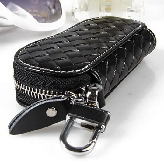 blackWeave Модные женские кошельки для ключей, натуральная кожа, ключница на молнии, держатель ключей для автомобиля, органайзер, Чехлы, чехол, сумка, черный, красный, синий - Цвет: blackWeave