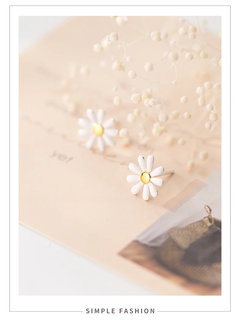 Modian Elegant Flower Daisy Jewelry For Women Fashion 925 Sterling Silver Enamel Simple Stud Earrings Female Anniversary Gift