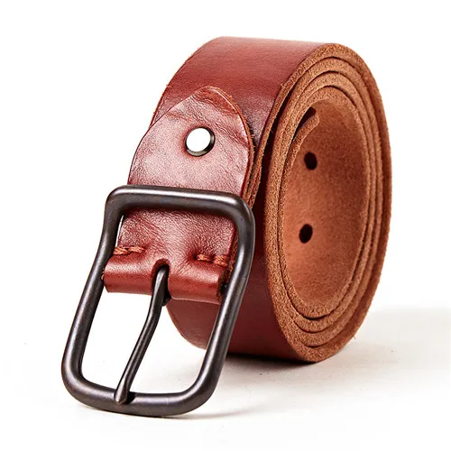 Red Brown Винтажный стиль, пряжка, коровья кожа, натуральная кожа, ремни для мужчин, ковбой, высокое качество, мужской ремень из натуральной воловьей кожи, Cinturones Hombre - Цвет: Red Brown