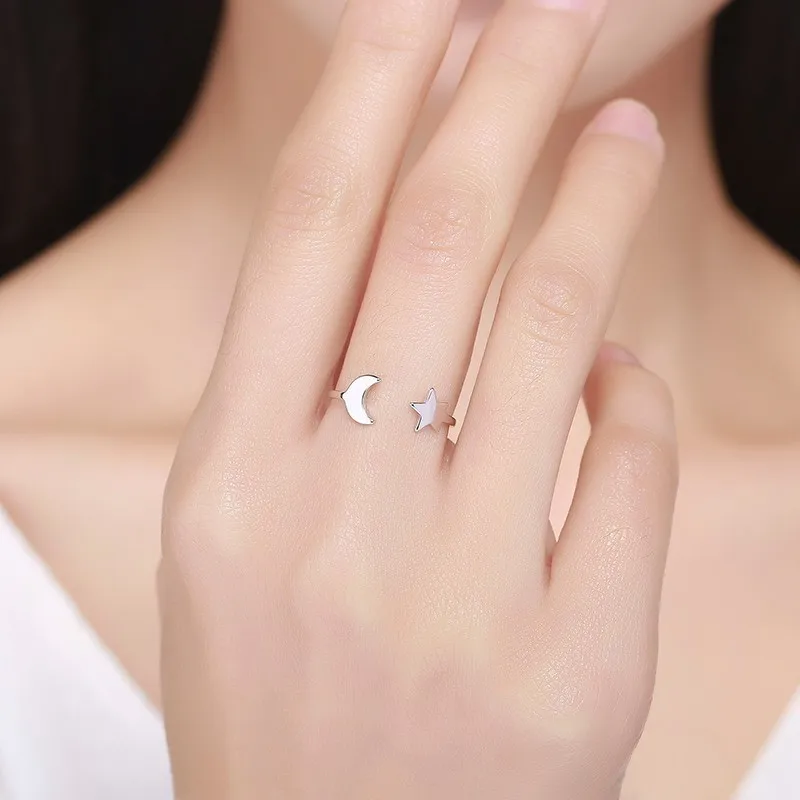 Кольцо женское из серебра с Луной и звездами|moon and star ring|rings for womenring |