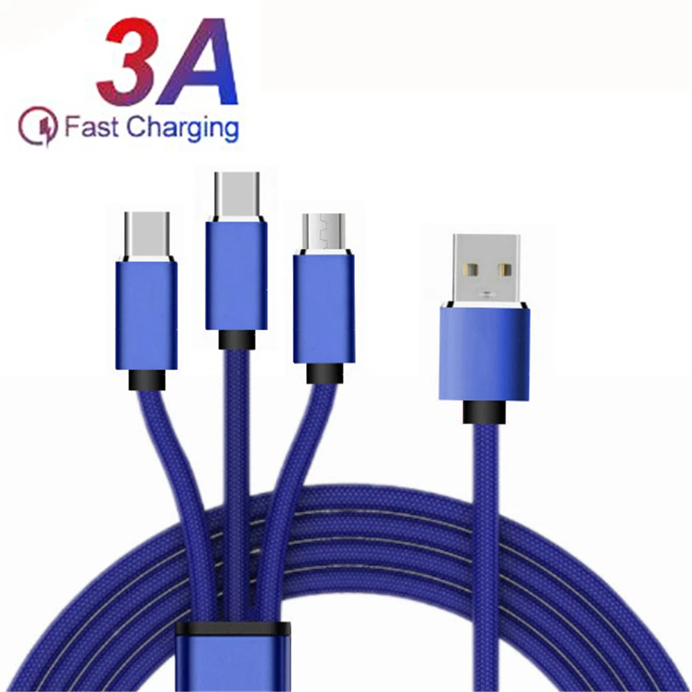 50 шт. Быстрая зарядка QC3.0 USB кабель 3 в 1 Micro для Android Type C кабели мобильных телефонов