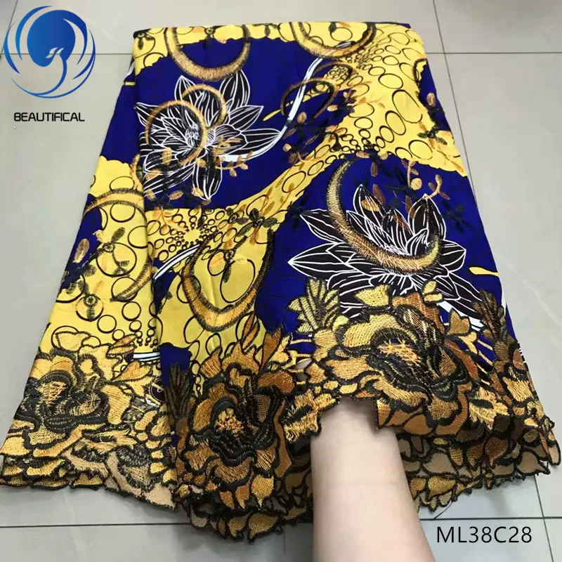 ML38C28 BEAUTIFICAL восковая ткань хлопок африканская восковая Ткань 6 ярдов нигерийская кружевная вощеная ткань высокого качества для свадебного ML38C07-30 - Цвет: ML38C28