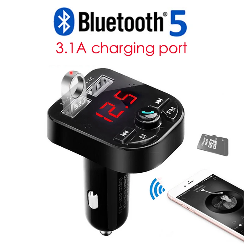 3.1A Bluetooth автомобильный комплект Handsfree беспроводной 5 0 FM передатчик LCD MP3 плеер USB