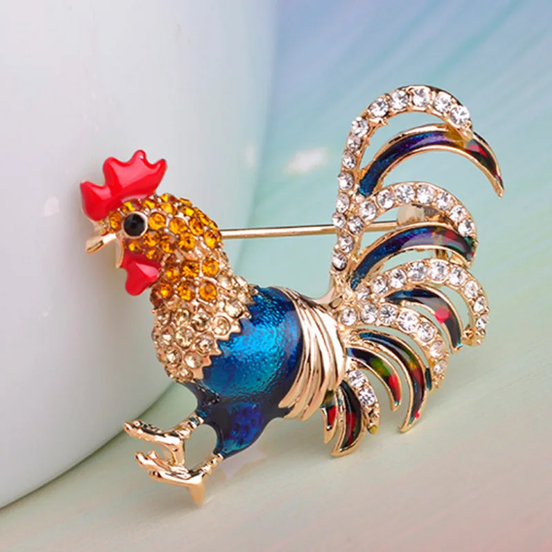 Gold Blue Красочная эмалированная брошь-курица петухи аксессуары для одежды Броши для женщин хиджаб булавки и броши Золотая брошь булавки броши для мужчин - Окраска металла: Gold Blue