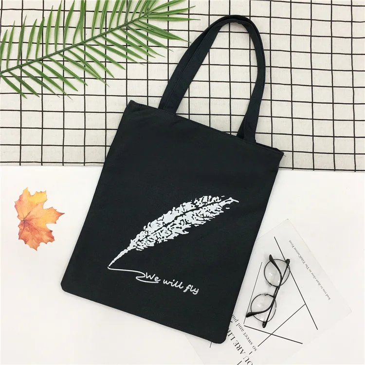 

2019 New Style Pure-color Polyester Printed Canvas Bags Fashion Shopping Bags Fresh One-shoulder Handbags