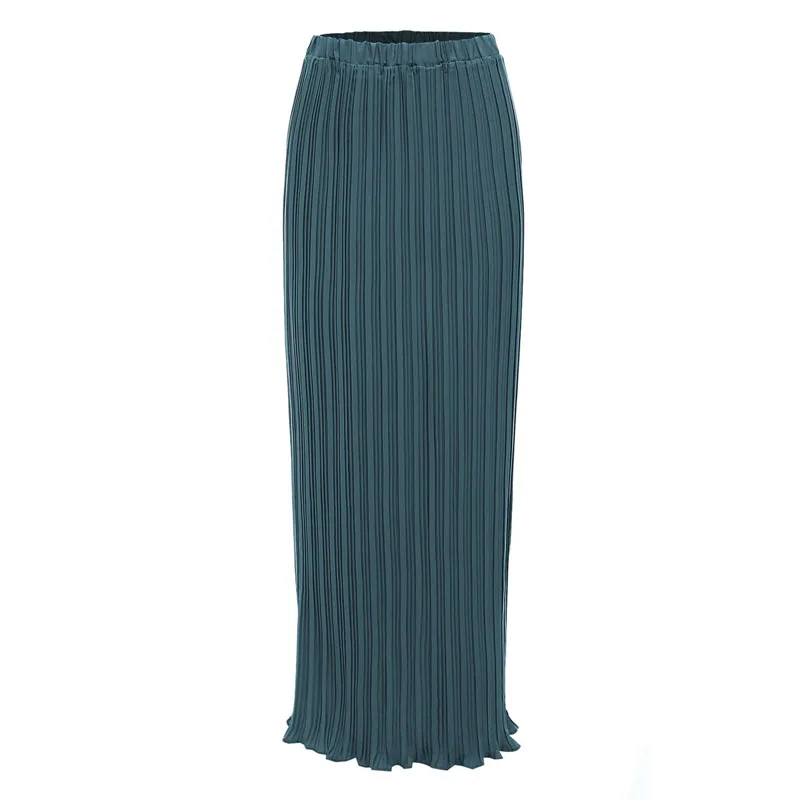 Зеленый Faldas Largas Verano Mujer Moda корейские Демисезонные женские шифоновое Плиссированное Длинное Макси Юбка Femme мусульманские юбки - Цвет: Зеленый