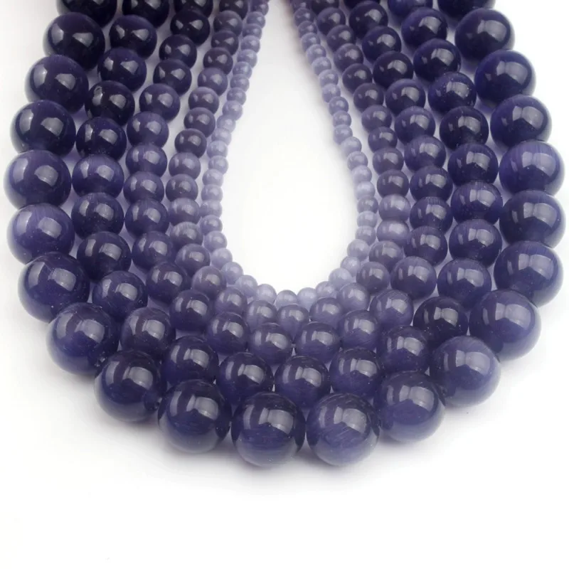 4 6 8 10 12 mm 15'' Purple Cat Eye Opal Round Loose Natural Stone Beads For Jewelry Making Fit DIY Men Charms Bracelet Necklace |