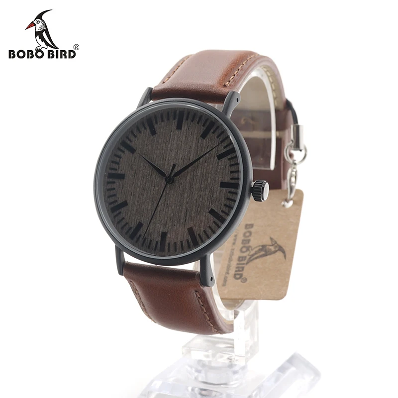 

BOBO BIRD V-E25 Watches Men Top Luxury Brand Stainless Steel Case Wooden Dial Wristwatch with Brown Leather Strap in Gift Box