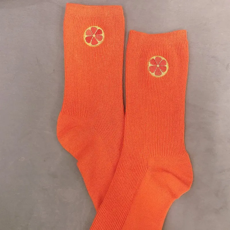 orange SP& CITY/милые кавайные носки с фруктовым принтом баклажан, киви, клубники, грейпфрута, корейские забавные носки с вышивкой в стиле Харадзюку - Цвет: orange
