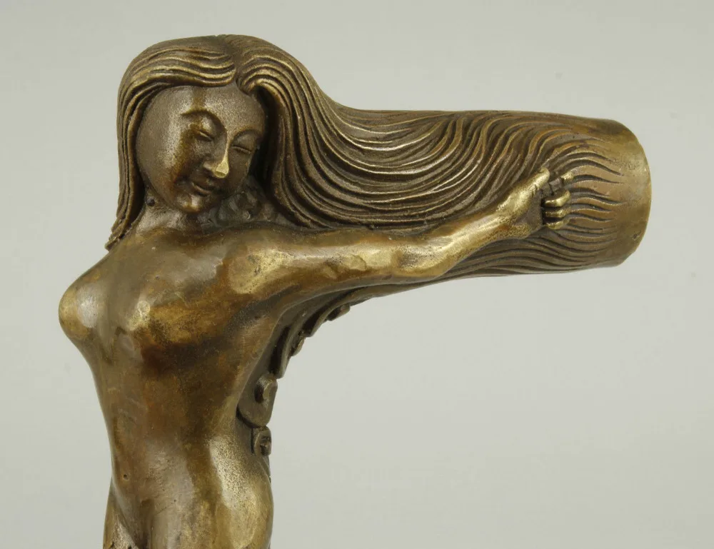 Старый ручной работы вырезка Бронзовый с русалкой статуя тростника Головой