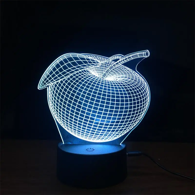 7 цветов меняющая USB лампа ночник красочное яблоко СИД 3D трехмерная настольная