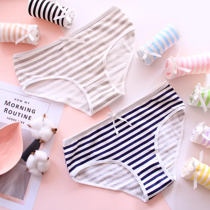 

4Pcs/lot Candy Color Panties Stripes High Quality Lovely Cute Girl Underwear Cotton Panties Girl BriefsNH0020