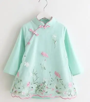 Новинка года; Детские платья Cheongsam в сдержанном стиле; детская одежда для девочек; праздничный костюм; платье принцессы в китайском стиле - Цвет: Слоновая кость