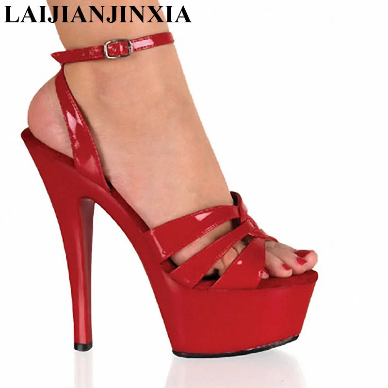 

LAIJIANJINXIA 15cm Super High Shoes Party Princess Sexy Heels Red Rome Shoes 6 inch High Heel Shoes Back Strap Platform Sandals