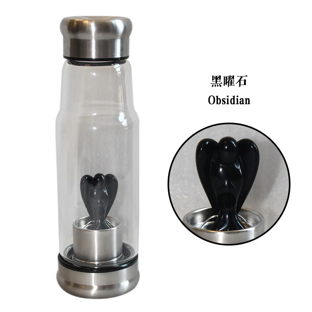 obsidian Все виды натурального кварца драгоценный камень стекло Elixir бутылка для воды точка ручной резной 2 дюйма чашка ангел кристаллические палочки gif - Цвет: obsidian