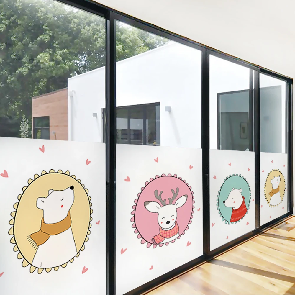 3Kinds Bear With Deer Fashion Cartoon Window Decorative Films Dicor Brand No Glue Static Glass Film Removable High Quality Vinyl | Дом и сад