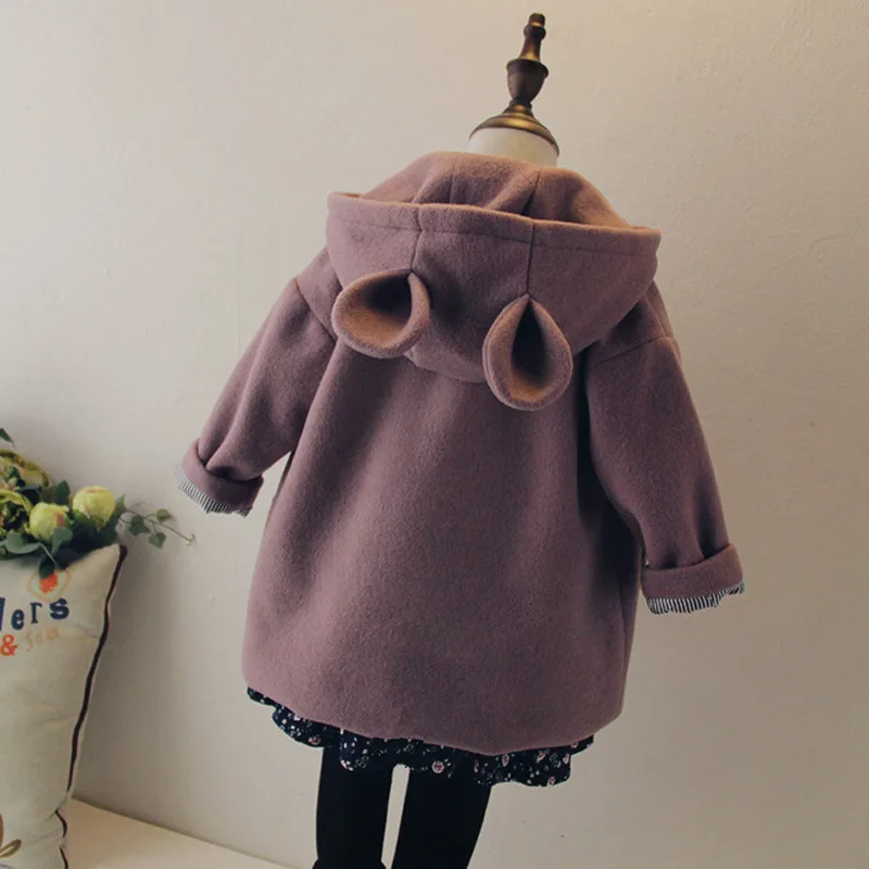 Детская кашемировая куртка для девочек двубортное пальто с заячьими ушками