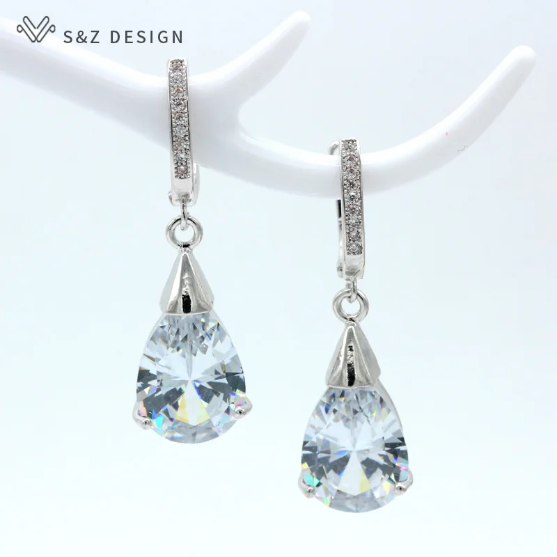 S&ampZ Water Drop New Women/Girl's White Gold Color 5 Colors Cubic Zirconia Earrings Gift Jewelry | Украшения и аксессуары