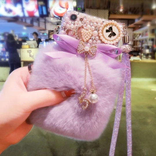 Bling Crystal Fluffy Rabbit Fur Case Winter Soft Shell for Samsung S11 S8 S9 S10 PLUS Note 9 8 5 10 |