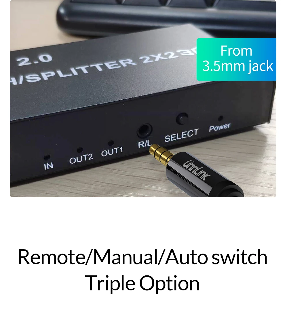 Unnlink HDMI 2,0 2 в 2 Выход HDMI переключатель сплиттер 2x2 оптический 3,5 мм HDCP2.2 4 k@ 60 Гц HDR+ 1080P приемник для ТВ проектора ps4 xbox