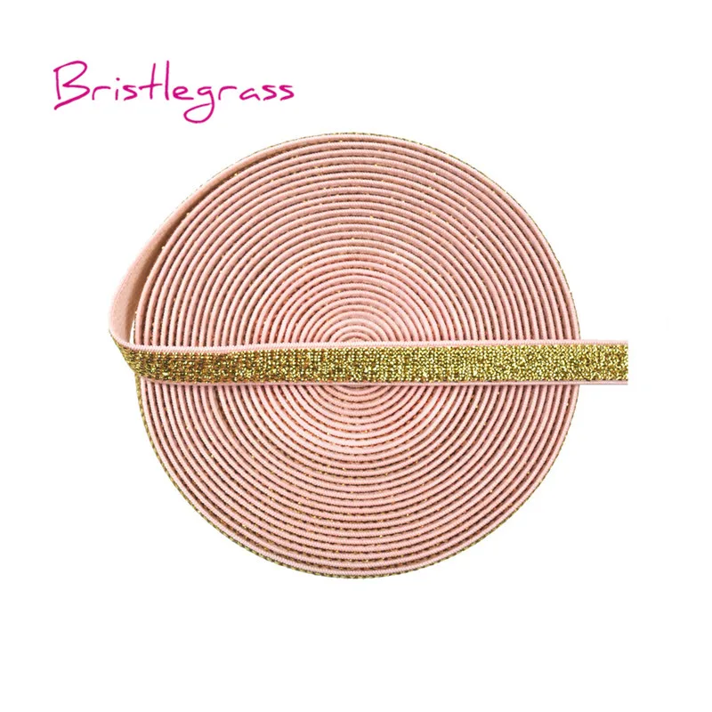Gold Light Pink BRISTLEGRASS 5 ярдов 3/" 10 мм Металлические Блестящие резинки спандекс атласная лента плечевой бюстгальтер ремень нижнее белье, повязка на голову кружево отделка Шитье - Цвет: Gold Light Pink