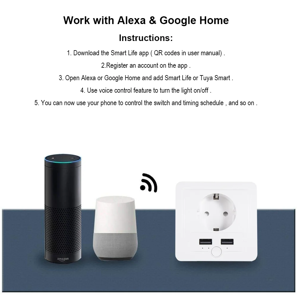 Wifi умная настенная розетка EU с 2 usb-портами 15A управление переключателем таймера розетка Голосовое управление работает с Alexa Google App Smart life