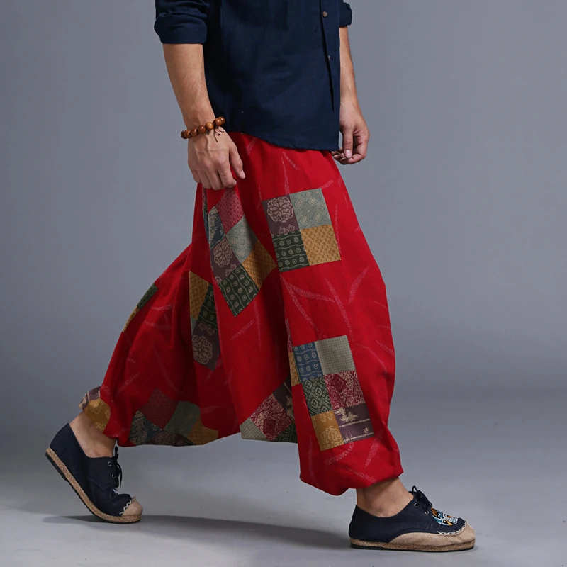 Брюки мужские в непальском стиле длинные штаны Хлопковые Штаны с промежностью