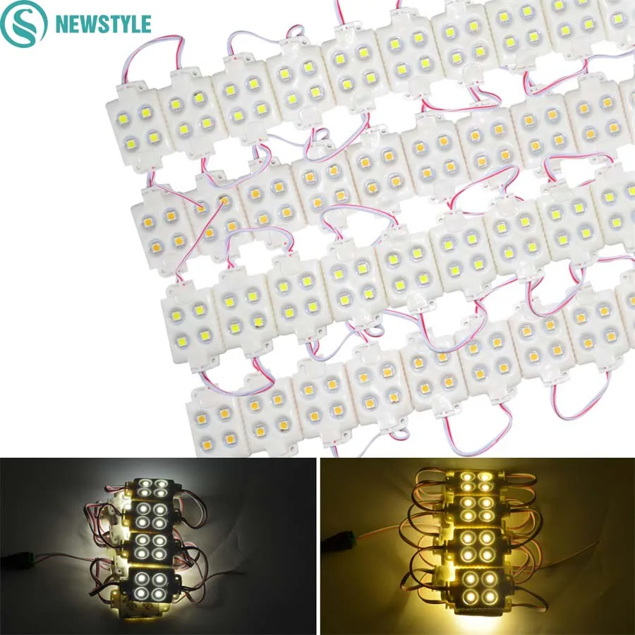 20 шт. впрыска светодиодный модуль водонепроницаемый SMD5050 4led, один цвет, чистый белый, теплый белый, холодный белый
