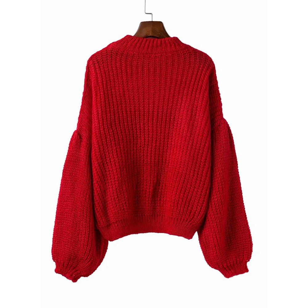 Women Knitted Sweaters Pullover Solid Turtleneck Lantern Sleeve Loose Street Fashion Outwear Casual 2018 Autumn Winter Clothing | Женская