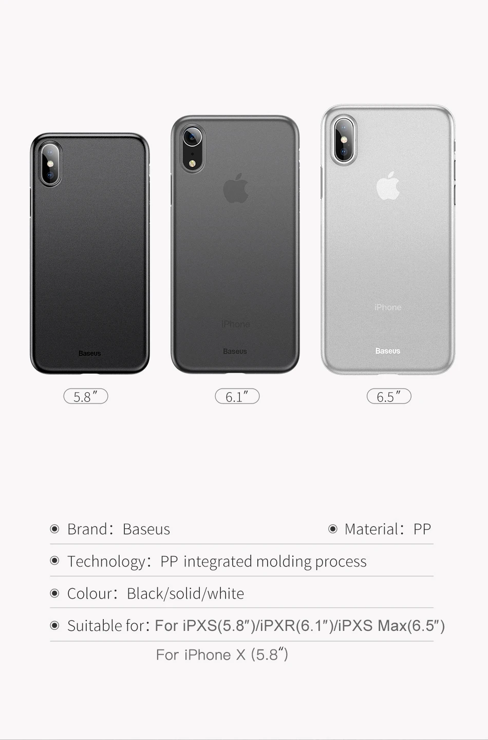 Baseus Роскошный чехол для iPhone 11 Pro Max 0,4 мм ультра тонкий PP Coque Fundas для iPhone X Xr Xs Max защитный чехол на заднюю панель